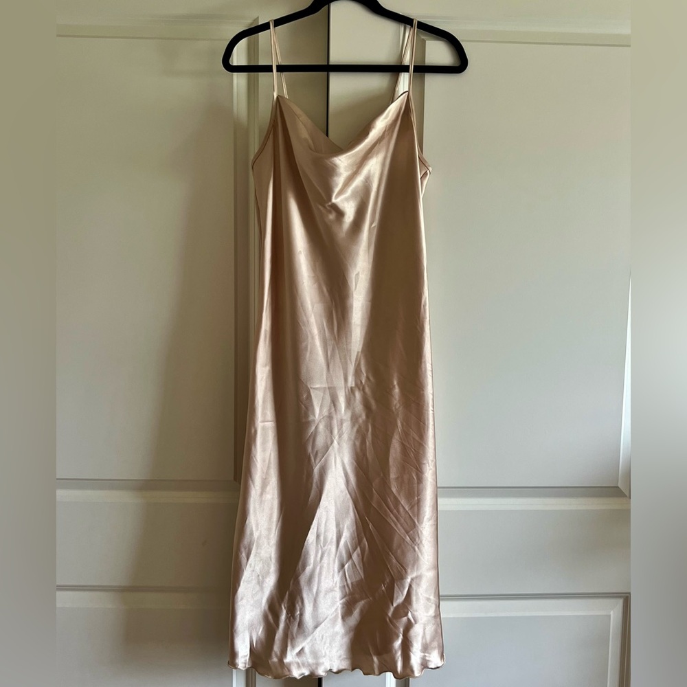thrifted silk satin cowell neck dress